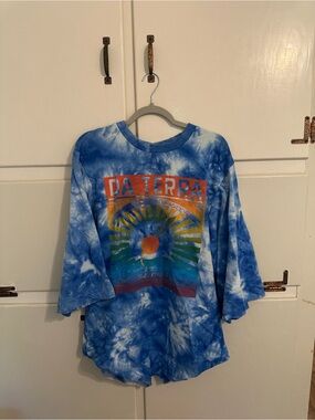 FARM Rio Blue Tie-Dye 'Da Terra' Graphic Tee with Multicolor Print